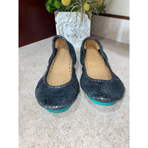 Tieks Drago Metallic Foil Leather Ballet Flats With Turquoise Sole 7 - Picture 2 of 9